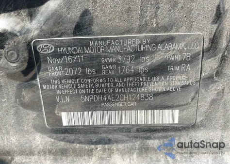 2012 Hyundai Elantra Gls z USA, uszkodzony, nr VIN 5NPDH4AE2CH124838